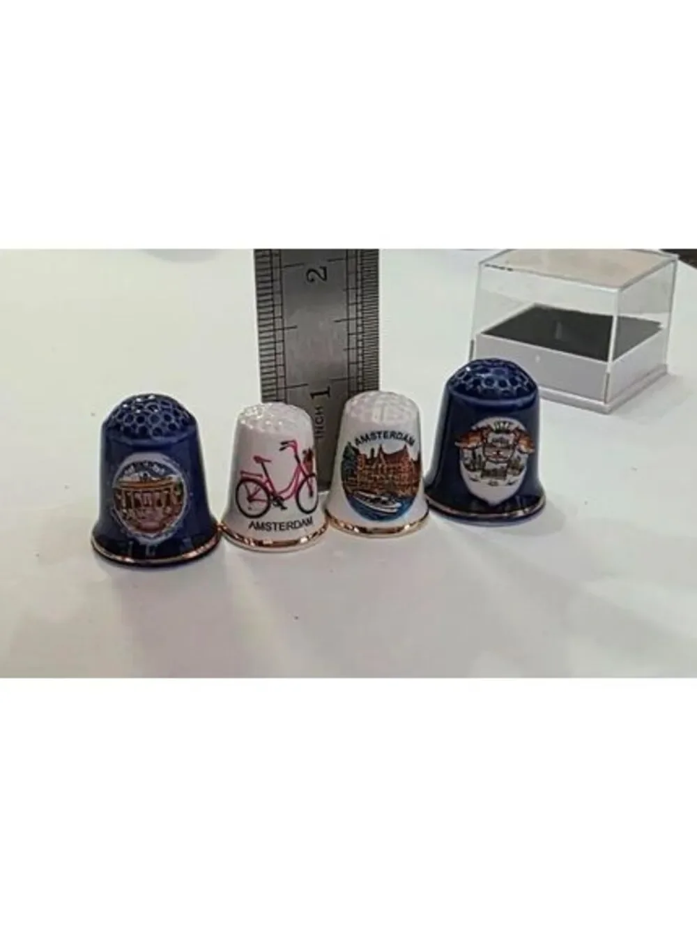 4 Vintage Netherlands Dutch Souvenir Porcelain Thimbles Set